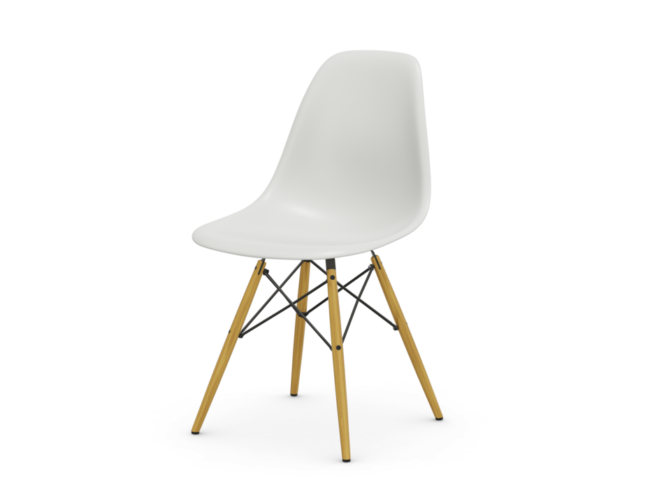 Eames Plastic Side Chair DSW Holzuntergestell mit Verstrebungen Ahorn gelblich Charles und Ray Eames Vitra Design Klassiker 